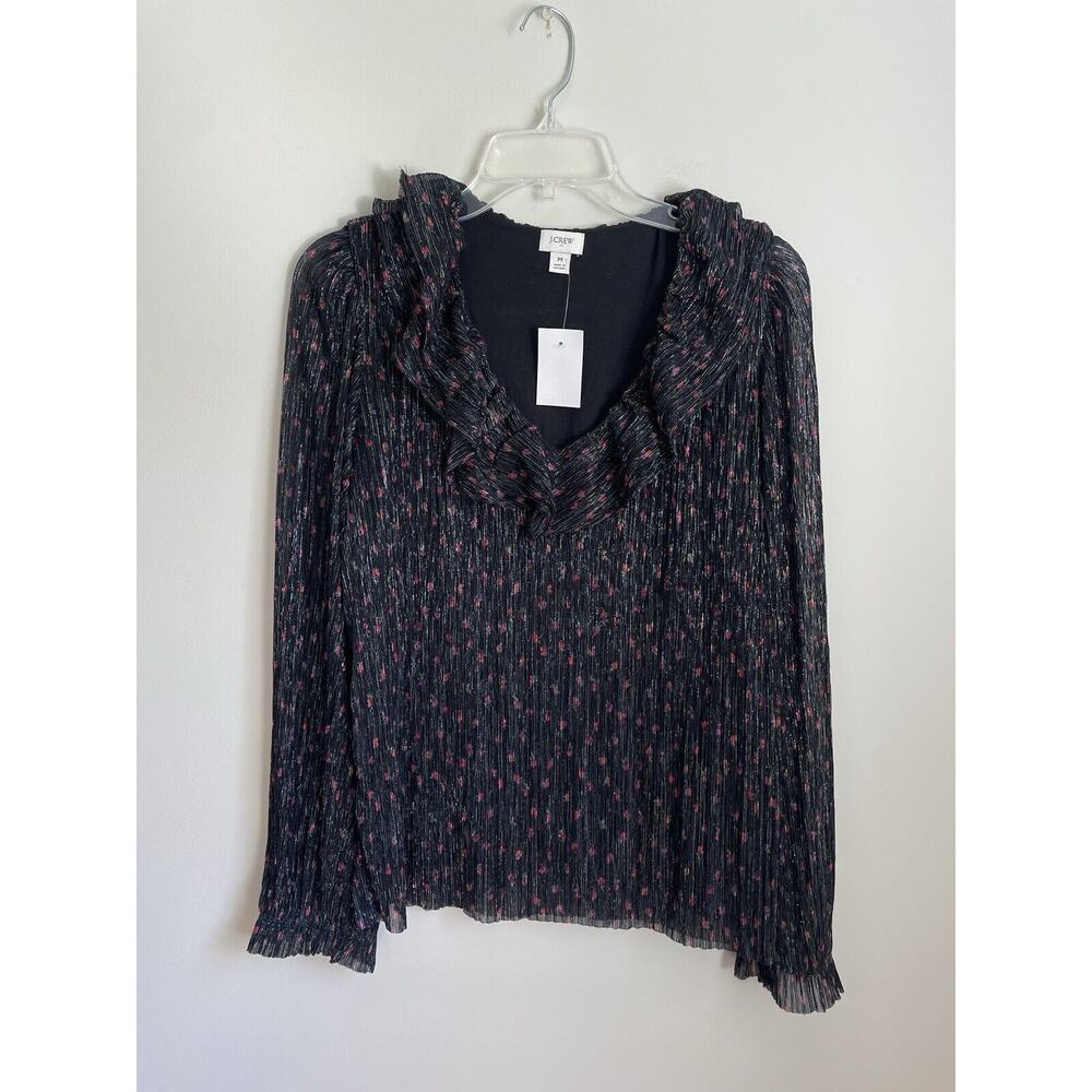 J Crew Women's Black Red Shimmer Size Medium Blouse Top New With Tags